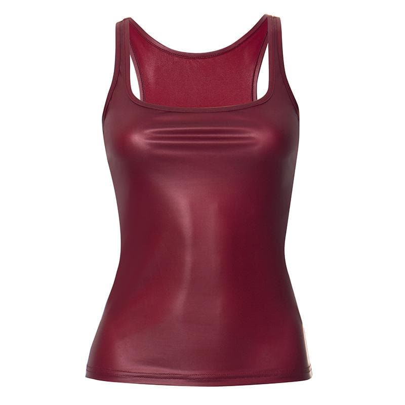 Women's Luxe Burgundy Faux Leather Tank Top - Edgy Fall & Party Style