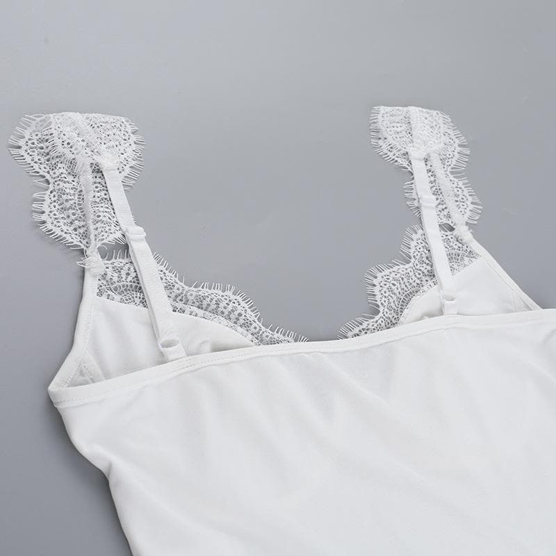 Gothic Romance Lace Trim Bustier Cami Top - Fall V-Neck Tank for Edgy Chic