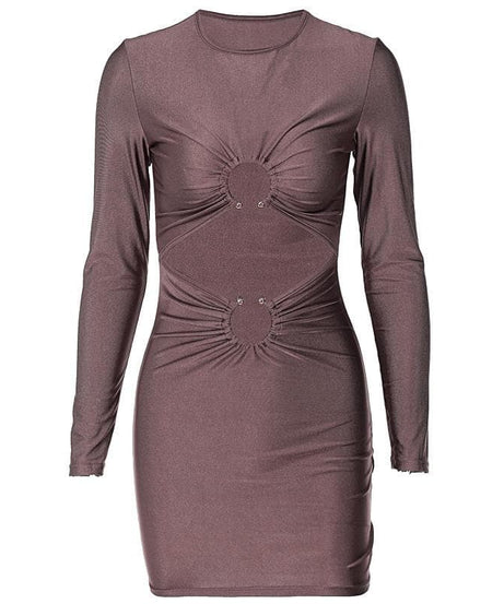 Fall Party Ready: Chic O-Ring Cutout Long Sleeve Mini Dress | Bodycon Ruched Style