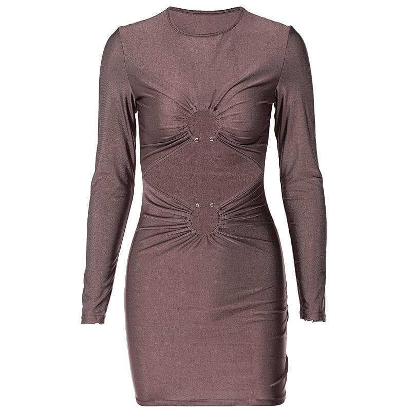 Fall Party Ready: Chic O-Ring Cutout Long Sleeve Mini Dress | Bodycon Ruched Style