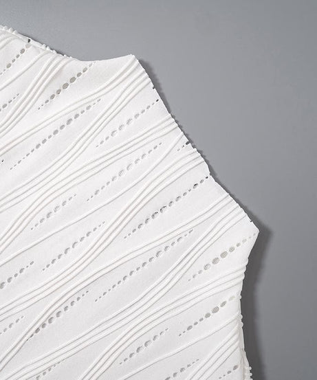 Effortless White Knit Resort Set: Chic High Neck Crop Top & Flared Pants for Your Fall/Winter Getaway