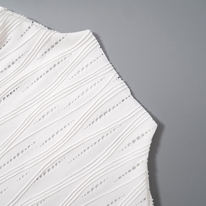 Effortless White Knit Resort Set: Chic High Neck Crop Top & Flared Pants for Your Fall/Winter Getaway