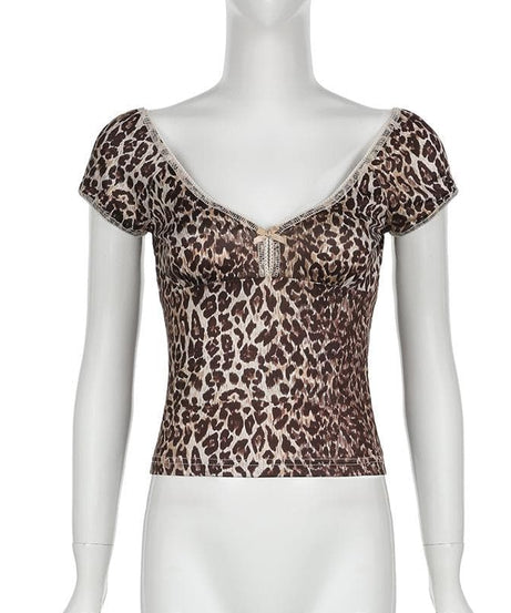 Spotted & Styled: Y2K Leopard Print Puff Sleeve Bowknot Top - Fall's Must-Have