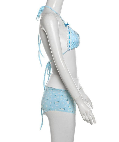 Dreamy Daisy Halter Bikini & High-Waisted Shorts Set - Your Resort Ready Getaway Essential!