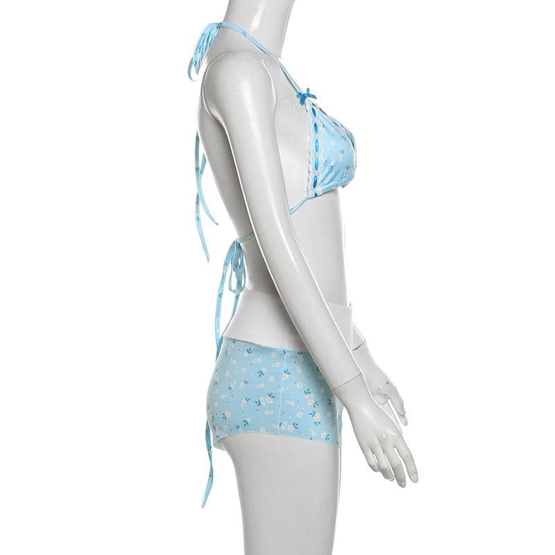 Dreamy Daisy Halter Bikini & High-Waisted Shorts Set - Your Resort Ready Getaway Essential!