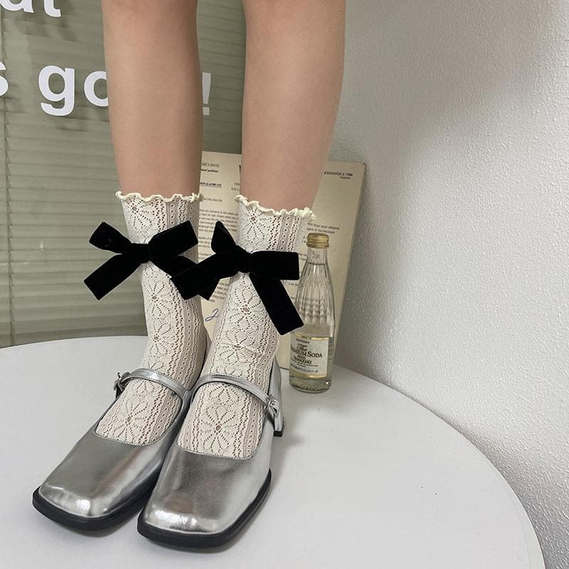 Coquette Chic Lace Ruffle Ankle Socks with Velvet Bows | Fall Fashion Trend