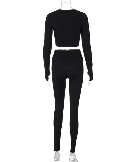 Fall Chic Seamless Workout Set: Crop Top & High-Waist Leggings with Thumbholes
