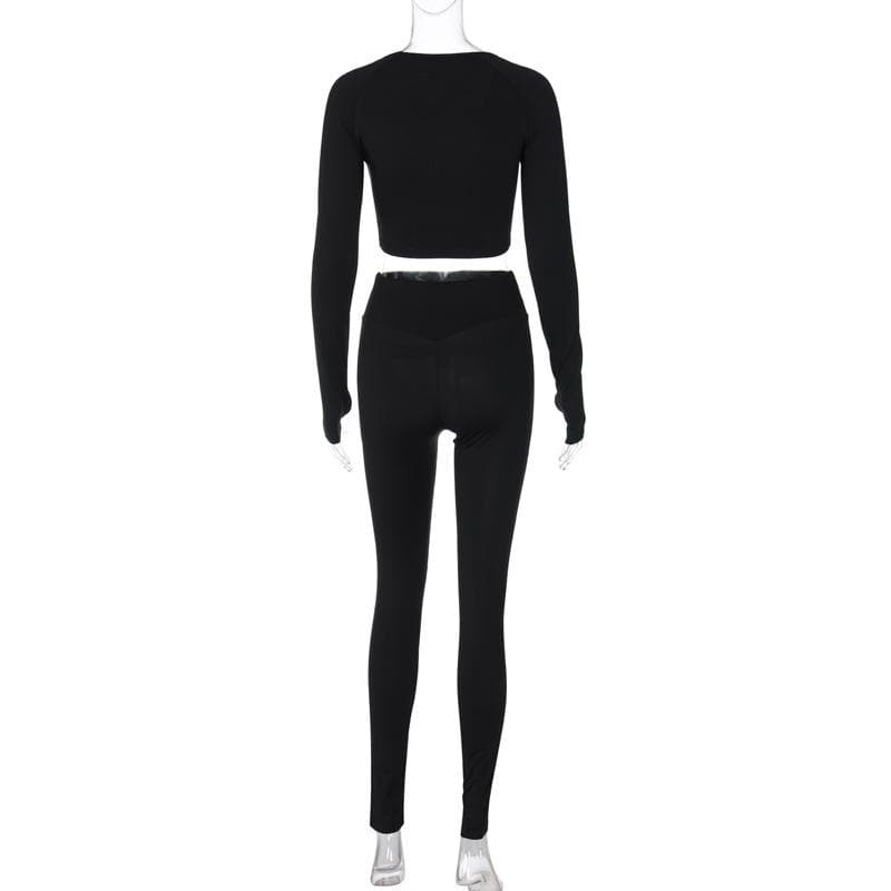Fall Chic Seamless Workout Set: Crop Top & High-Waist Leggings with Thumbholes