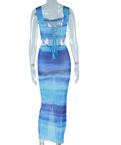Oceanic Ombre Mesh Cami & Midi Skirt Set - Chic Vacation & Fall Getaway Essential