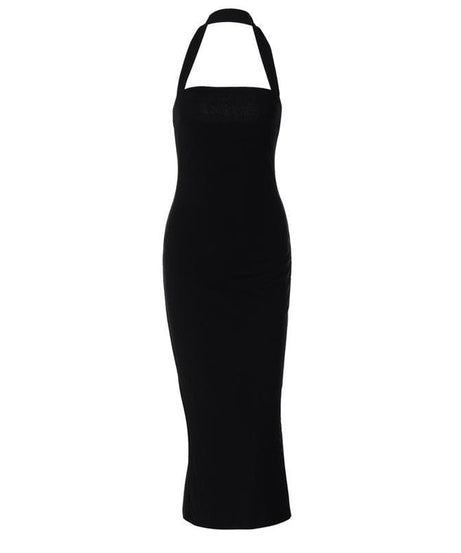 Sleek & Sophisticated Black Halter Midi Bodycon Dress | Your Go-To for Fall & Holiday Parties