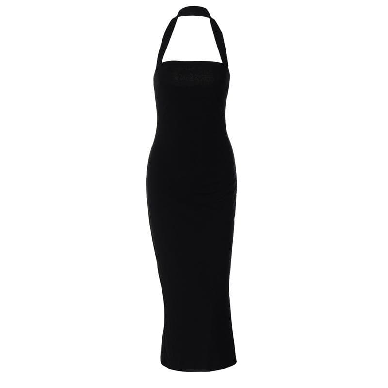 Sleek & Sophisticated Black Halter Midi Bodycon Dress | Your Go-To for Fall & Holiday Parties