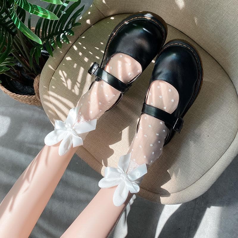Chic Polka Dot Sheer Ankle Socks with Dainty Bows - Elevate Your Fall & Halloween Style