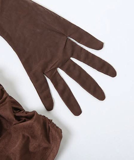 Bronze Siren: Sheer Mesh Ruched Mini Dress with Built-in Gloves - Fall & Holiday Party Ready