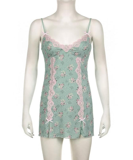 Dreamy Floral Lace Mini Slip Dress | Romantic Cami Loungewear for Cozy Nights