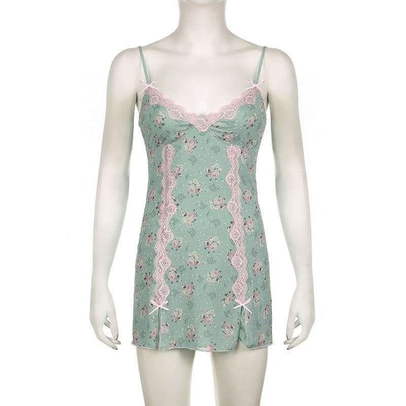 Dreamy Floral Lace Mini Slip Dress | Romantic Cami Loungewear for Cozy Nights