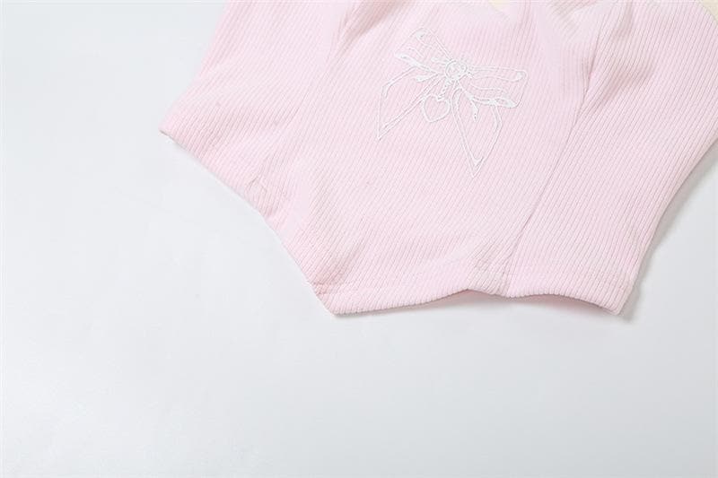 Sweetheart Coquette Pink Halter Crop Top & V-Cut Mini Skirt Set – Trendy Fall Style