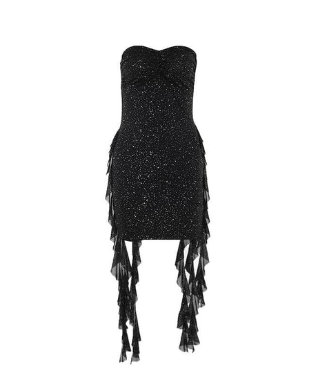 Dazzling Strapless Sparkle Mini Dress | Cascading Ruffles for Holiday & NYE