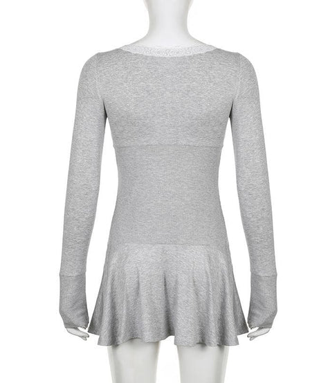 Coquette Core Black Lace Square Neck Long Sleeve Mini Dress | Fall Chic