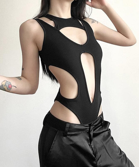 Edgy Chic Ribbed Cut-Out Bodysuit - Your Fall Statement Piece