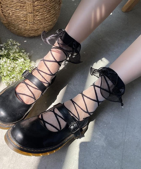 Lace-Up Look Ruffle Sheer Ankle Socks | Trendy Fall & Halloween Style