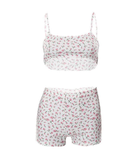Adorable Floral Textured Cami Crop Top & Shorts Set - Cozy Fall Loungewear for Women