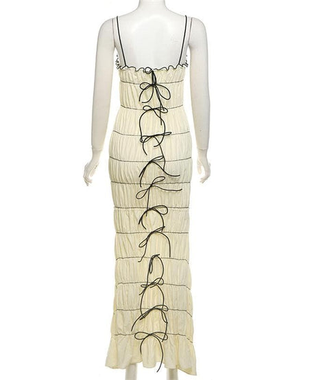 Chic & Edgy Bow-Detail Ruched Bodycon Maxi Dress | Fall Glamour