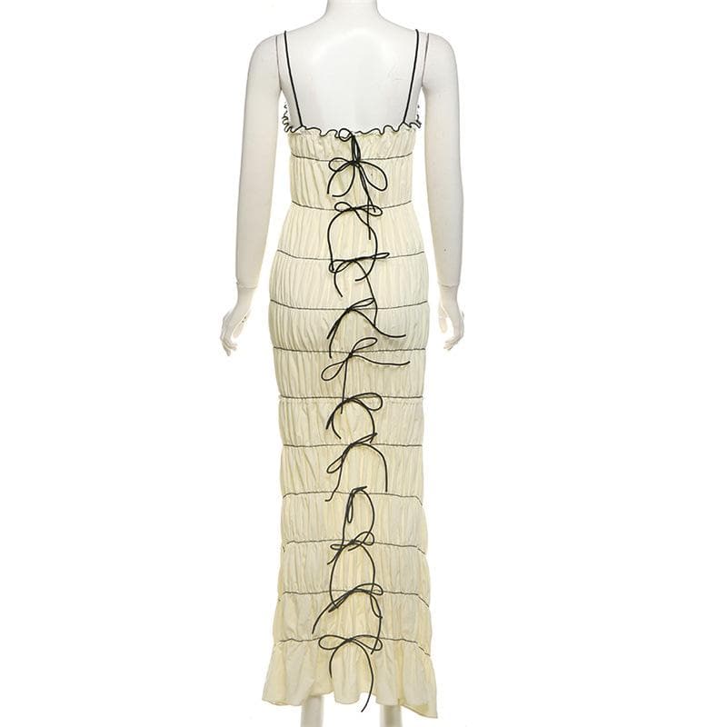 Chic & Edgy Bow-Detail Ruched Bodycon Maxi Dress | Fall Glamour