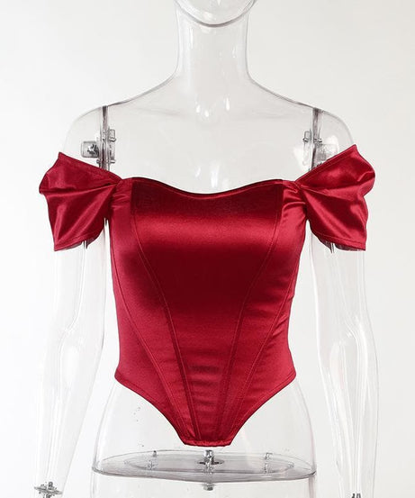 Radiant Royal Blue Satin Off-Shoulder Corset Top - Your Chic Fall & Holiday Statement