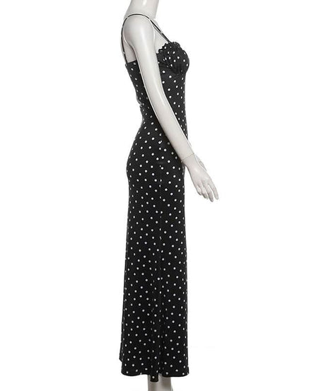 Timeless Chic Polka Dot Ruched Maxi Dress - Flattering Fit for Fall Evenings & Holiday Parties