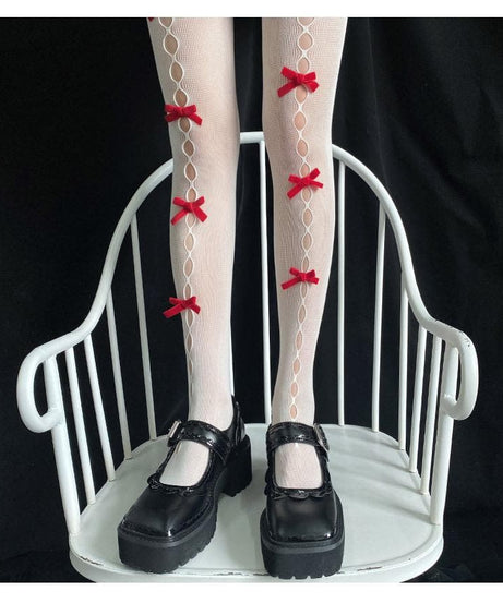 Coquette Red Bow Fishnet Tights | Halloween & Fall Fashion Must-Have