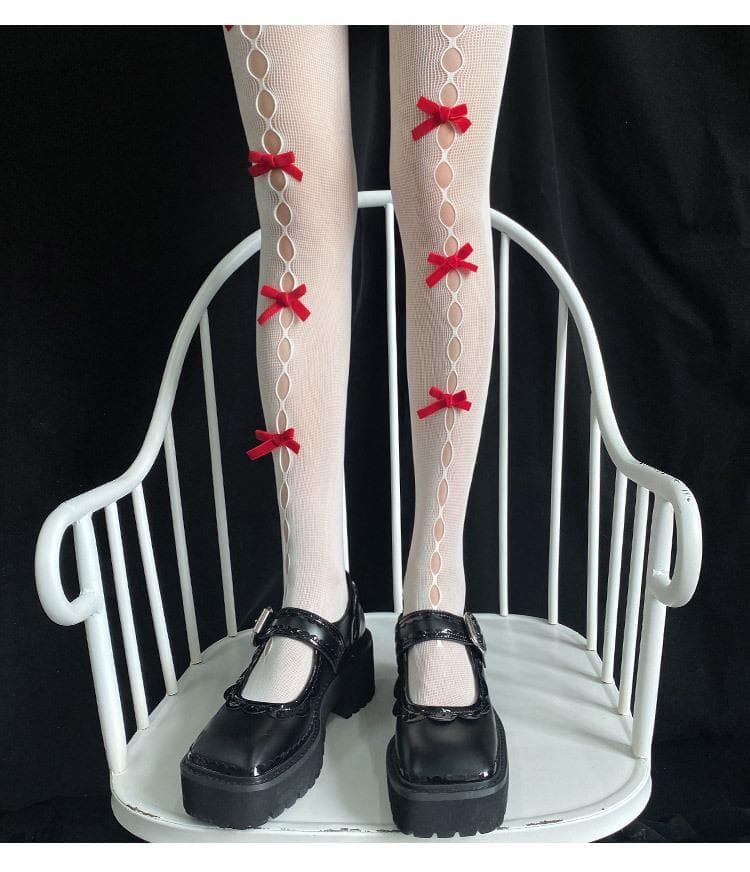 Coquette Red Bow Fishnet Tights | Halloween & Fall Fashion Must-Have