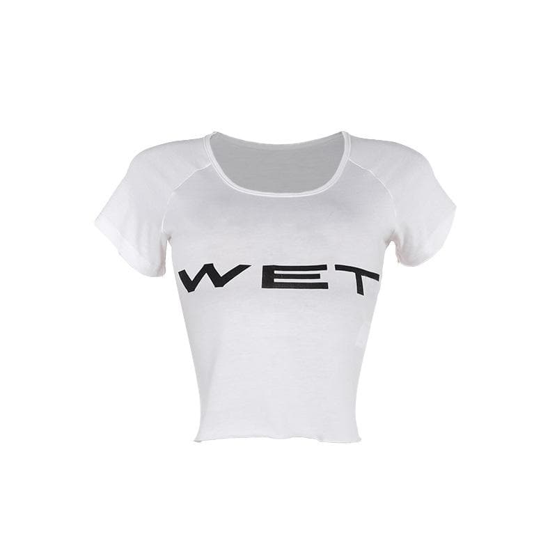 "WET" Statement Crop Top | Y2K Scoop Neck Raglan Tee for Fall & Halloween