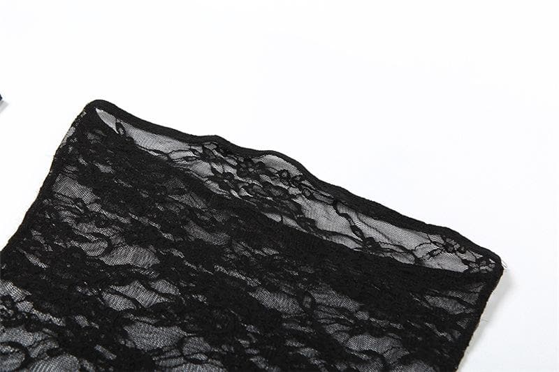 Alluring Black Lace Strapless Bodysuit & Long Gloves Set | Perfect for Halloween & Romantic Fall Nights