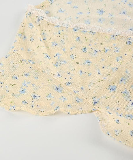 Dainty Coquette Floral V-Neck Top | Romantic Lace Trim & Bow Cap Sleeve Blouse