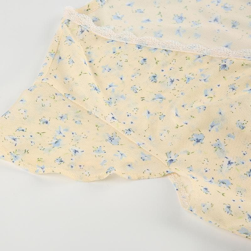 Dainty Coquette Floral V-Neck Top | Romantic Lace Trim & Bow Cap Sleeve Blouse