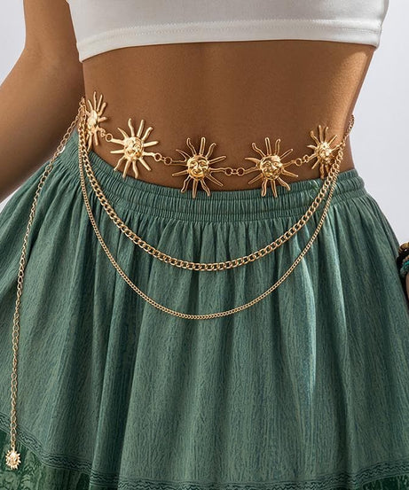 Boho Golden Sun Layered Waist Chain for Women | Celestial Body Jewelry