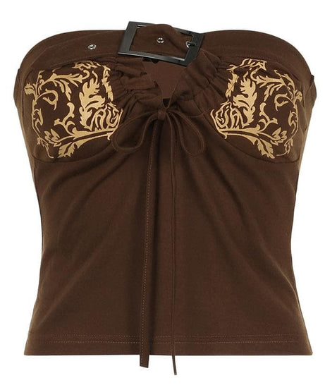 Chic Fall Baroque Buckle Tube Top | Vintage Inspired Print & Adjustable Tie