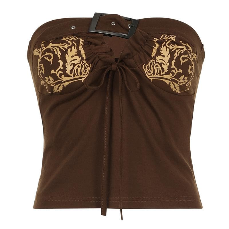 Chic Fall Baroque Buckle Tube Top | Vintage Inspired Print & Adjustable Tie