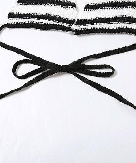 Fall Getaway Chic: Striped Knit Halter Top & Ruffle Mini Skirt Set