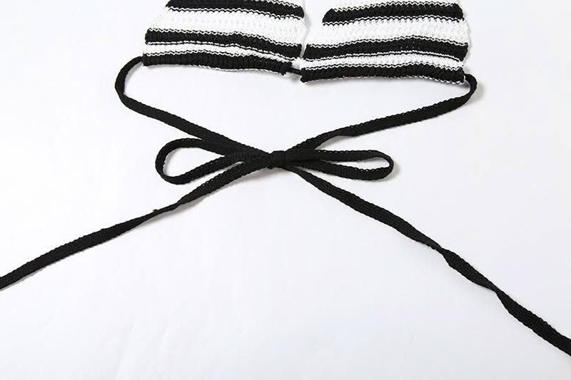 Fall Getaway Chic: Striped Knit Halter Top & Ruffle Mini Skirt Set