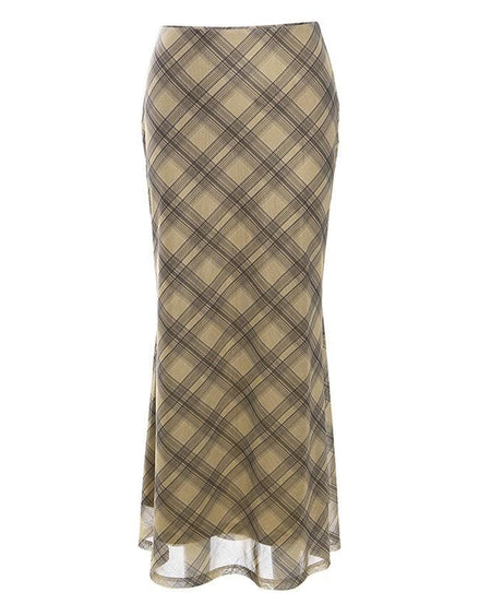 Autumn Chic Low-Rise Plaid Maxi Skirt - Effortless Flowy Silhouette