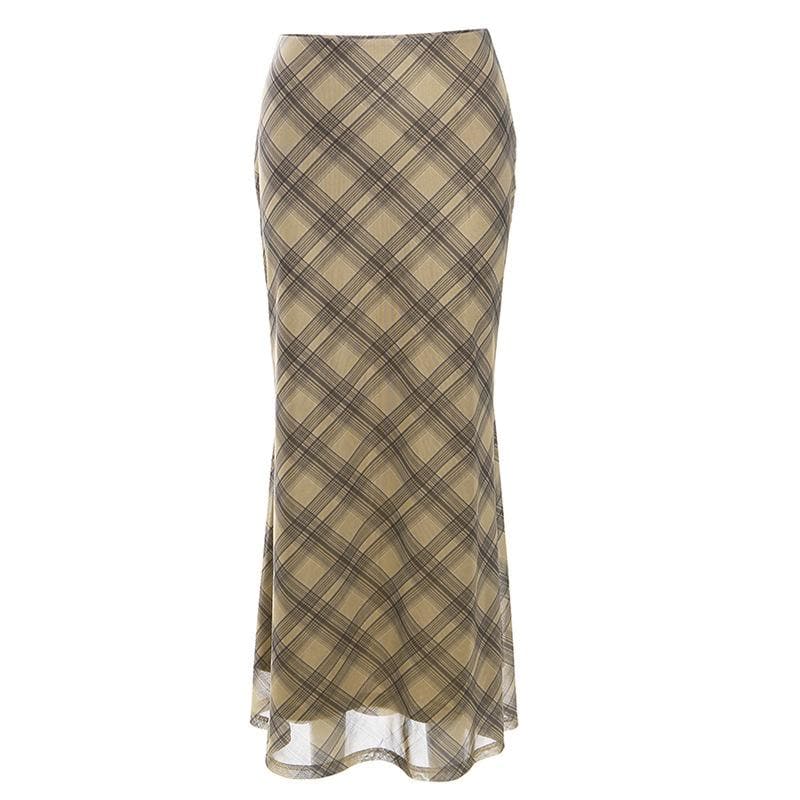 Autumn Chic Low-Rise Plaid Maxi Skirt - Effortless Flowy Silhouette