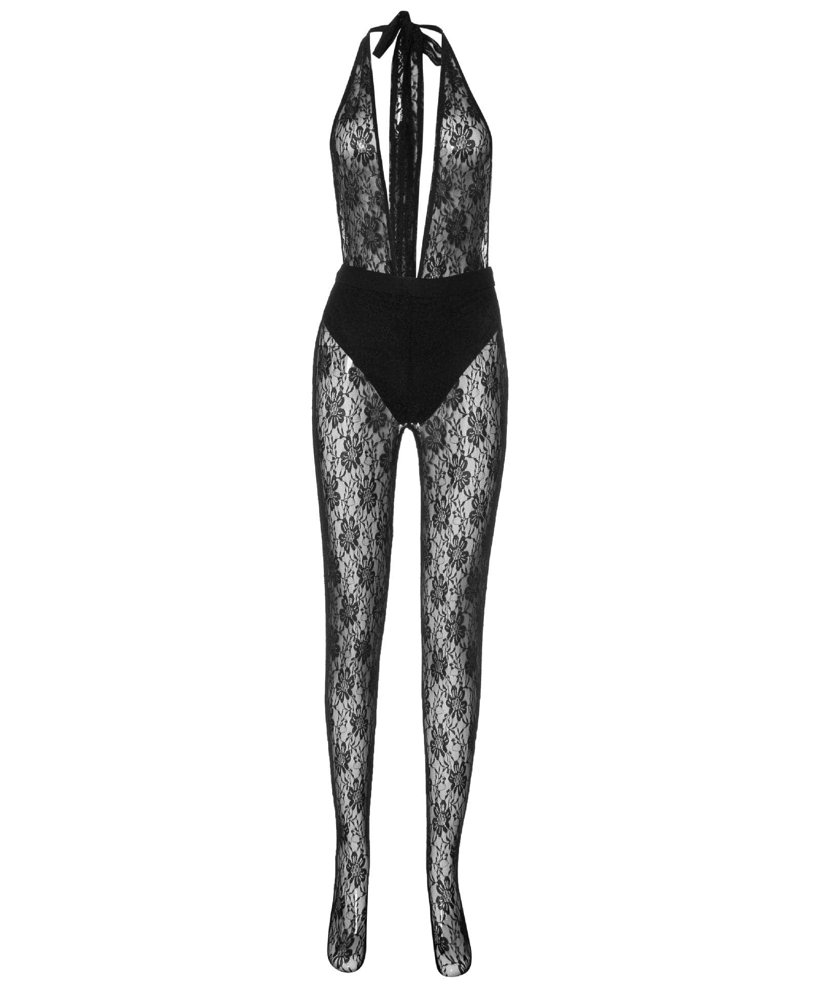 Sultry Siren Black Lace Halter Jumpsuit – Your Daring Fall & Halloween Statement