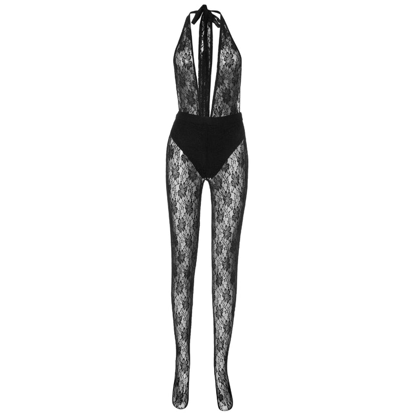 Sultry Siren Black Lace Halter Jumpsuit – Your Daring Fall & Halloween Statement