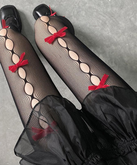 Coquette Red Bow Fishnet Tights | Halloween & Fall Fashion Must-Have