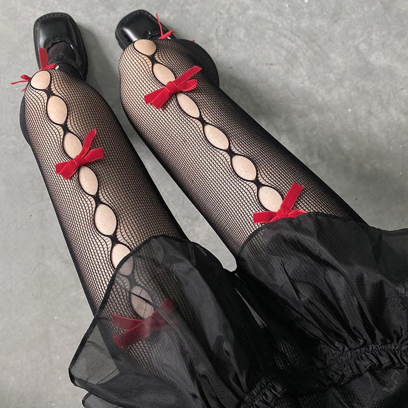 Coquette Red Bow Fishnet Tights | Halloween & Fall Fashion Must-Have