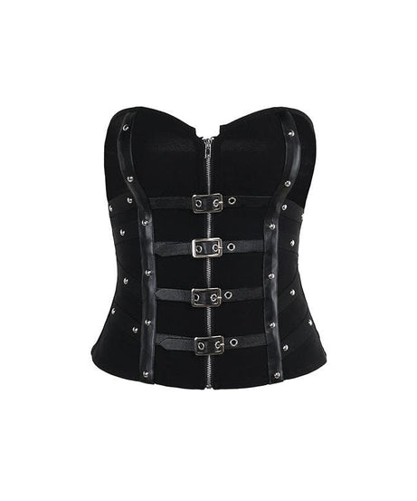 Rebel Chic Buckle & Zip Corset Top | Edgy Strapless Bustier for Fall & Halloween