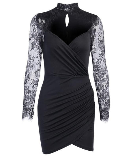 The Sultry Black Lace Illusion Mini Dress - Your Essential for Fall & Holiday Nights