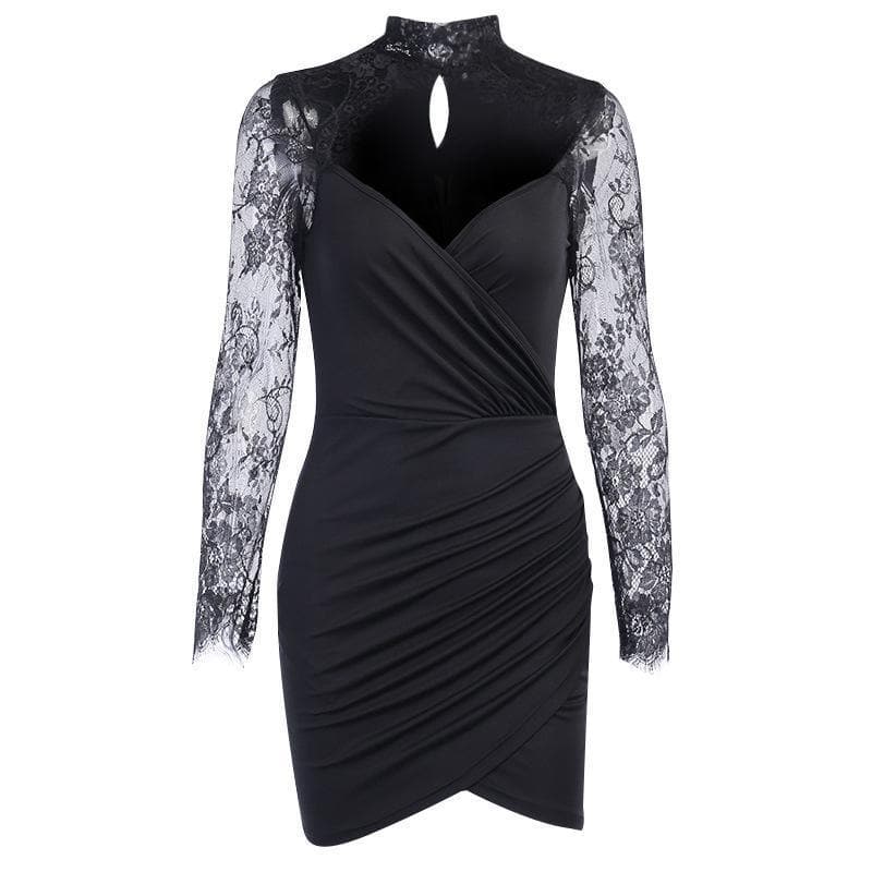 The Sultry Black Lace Illusion Mini Dress - Your Essential for Fall & Holiday Nights