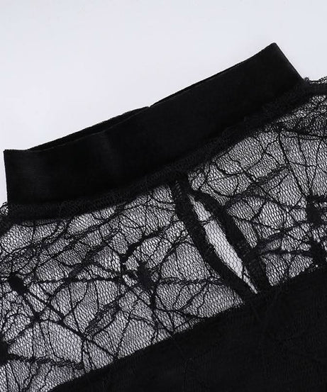 Haute Halloween: Black Velvet Spiderweb Maxi Dress - Elegant Gothic Glamour